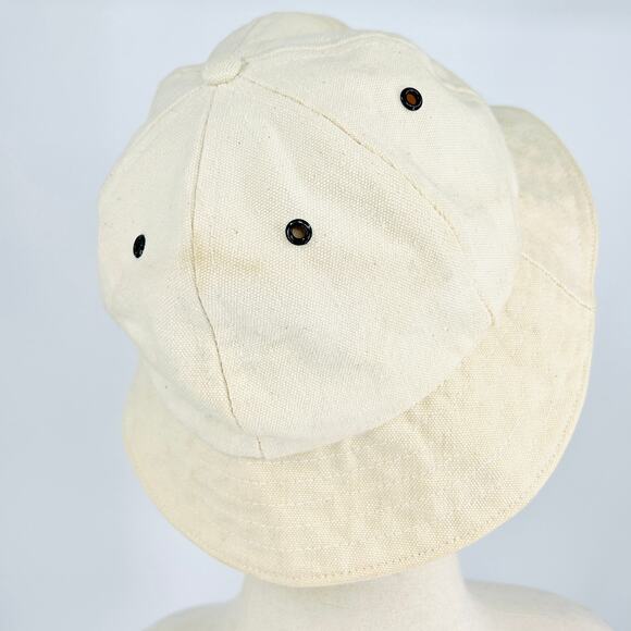 Vintage 80s Columbia Canvas Natural Tan Green Gorpcore Bucket Hat - Picture 5 of 8